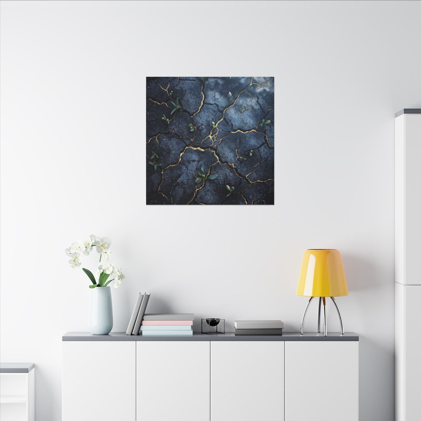 Cracked Earth Spring Canvas Art | Kintsugi Healing Design