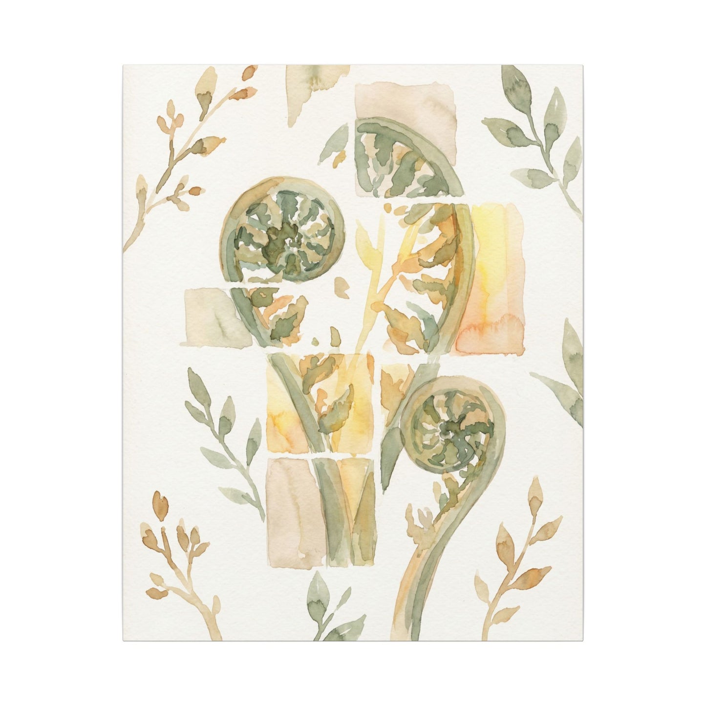 Earthy Fern Unfurling Canvas Art - Watercolor Japandi
