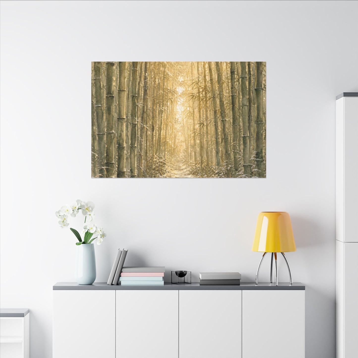 Bamboo Grove Winter Canvas Art | Japandi Elegant Design