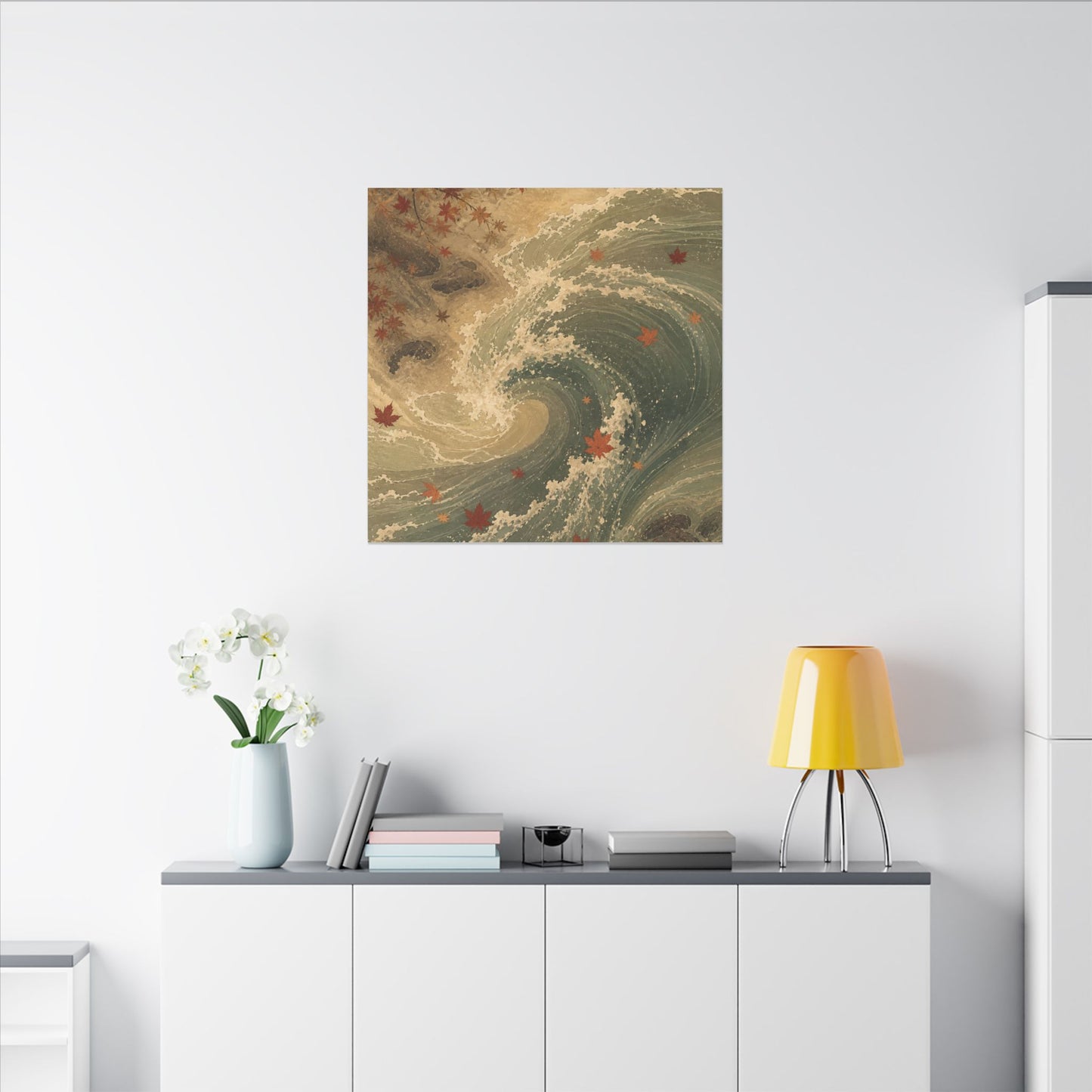 Japandi Ocean Wave in Candlelight | Japanese Pattern Canvas Art