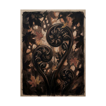 Fern Unfurling Autumn Wall Art Print | Dark Japandi Sophisticated Design