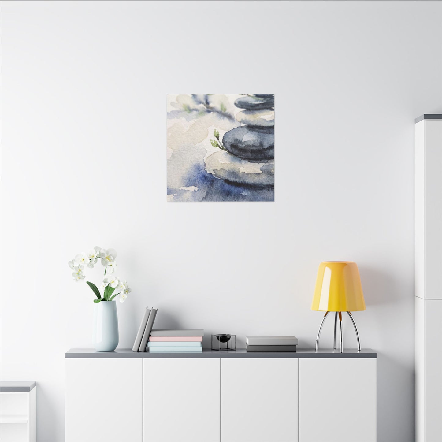 River Stones Watercolor Canvas Art | Cozy Japandi Art