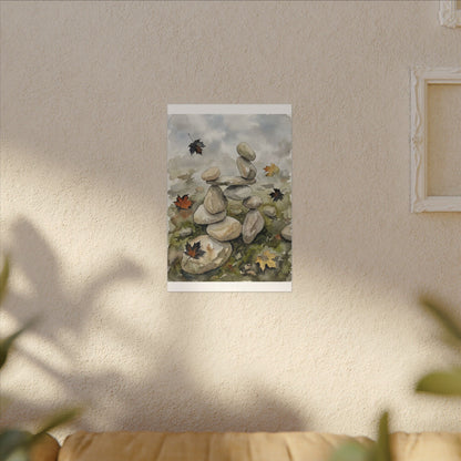 Overcast River Stones Canvas Art - Japandi Fukinsei
