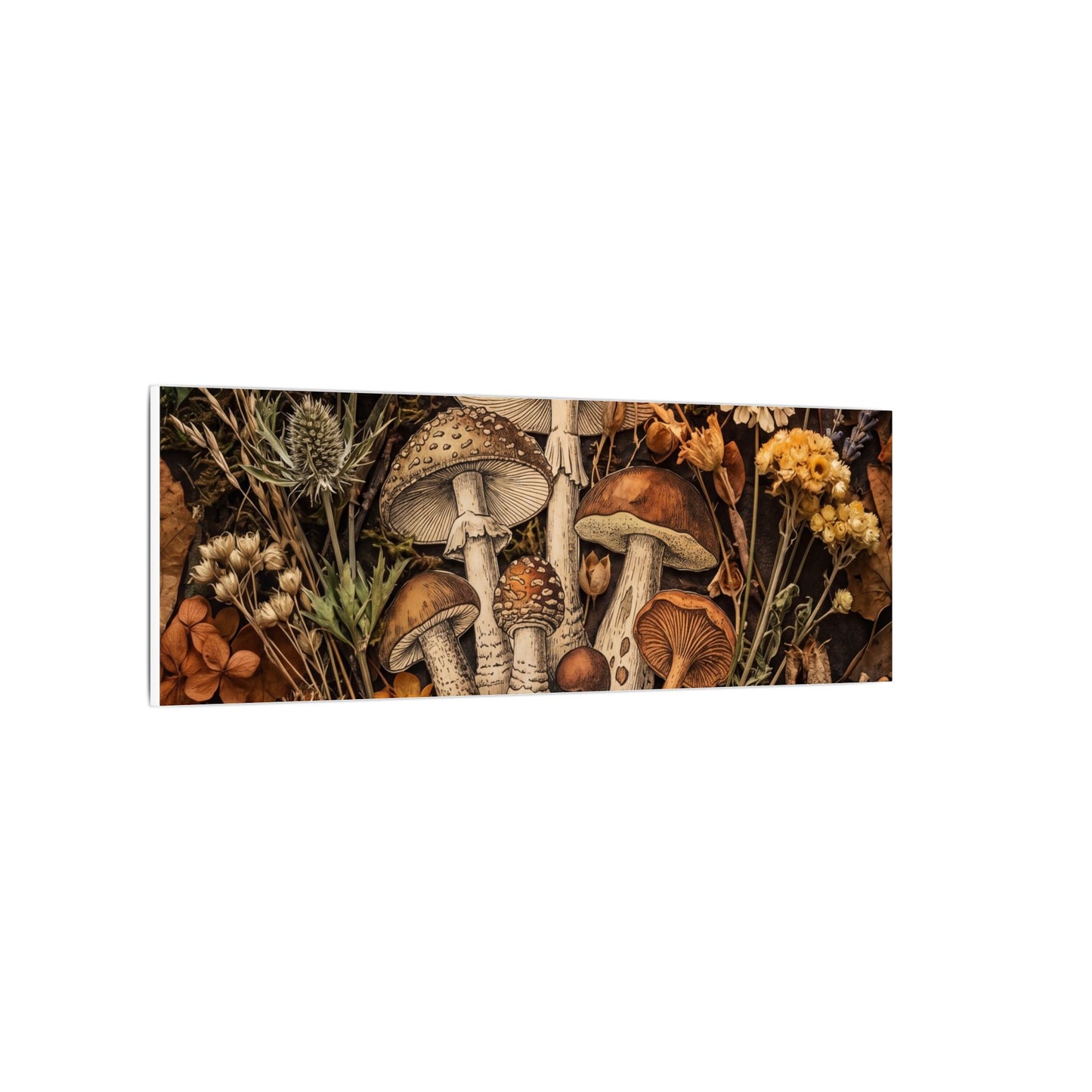 Autumn Dried Flowers Mushroom Illustration Canvas Art | Earthy Decor
