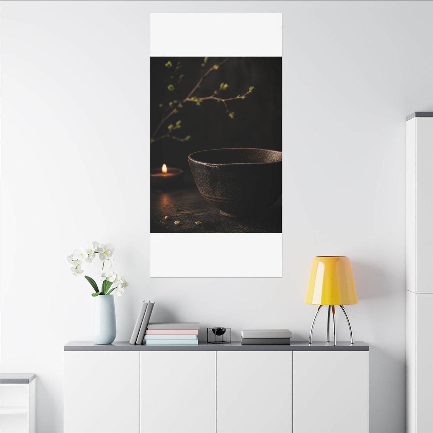 Moody Ceramic Bowl Canvas Art - Shadow Zen Dark Japandi
