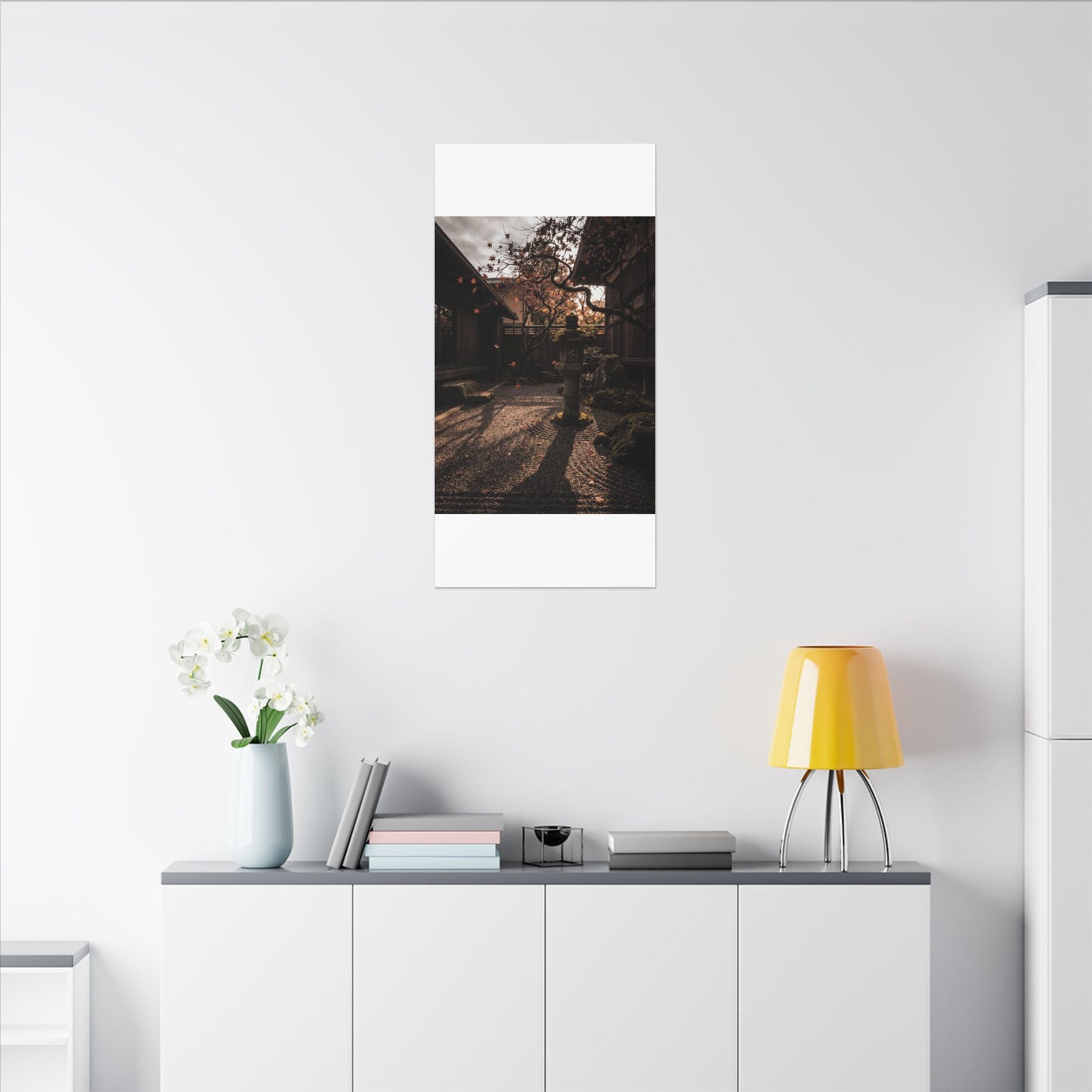 Seijaku Stone Lantern Canvas Art - Dark Japandi Shadow Zen