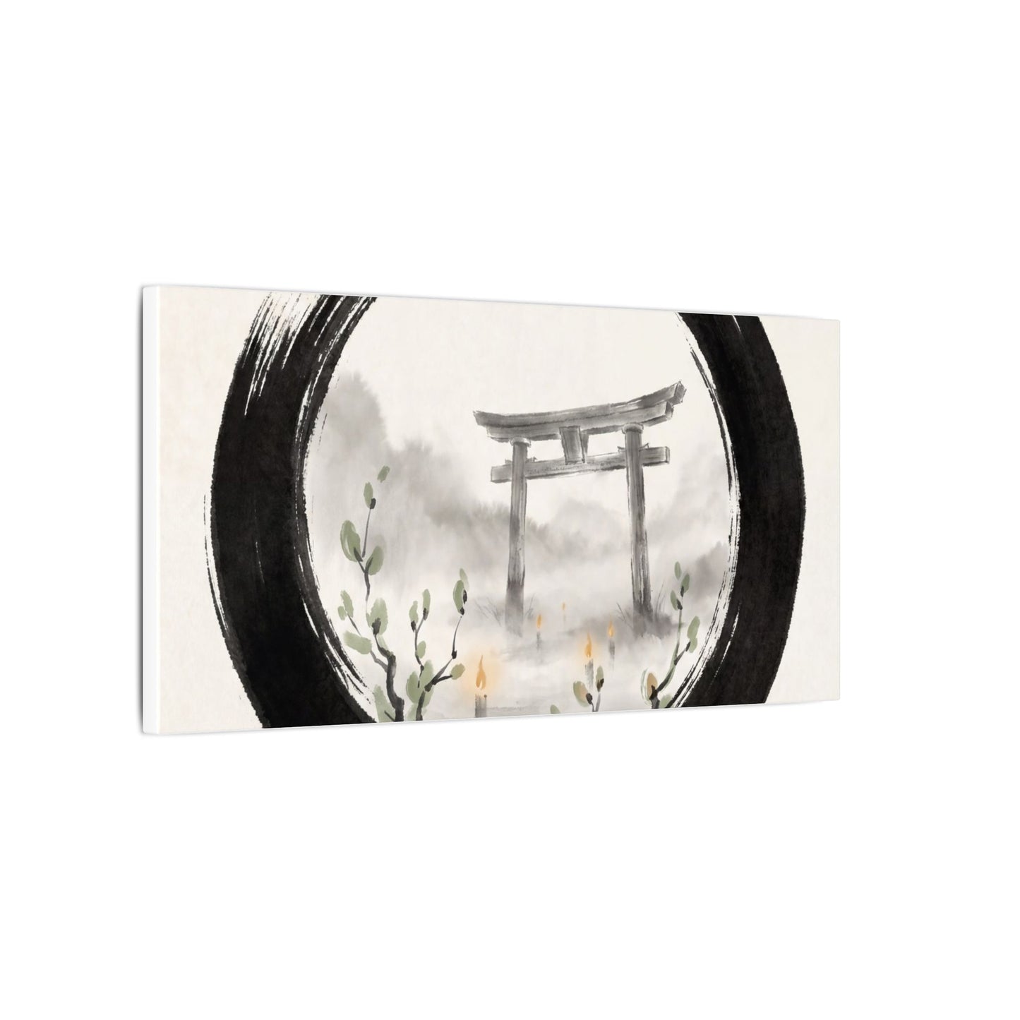 Spring Torii Gate Enso Canvas Art | Tranquil Decor