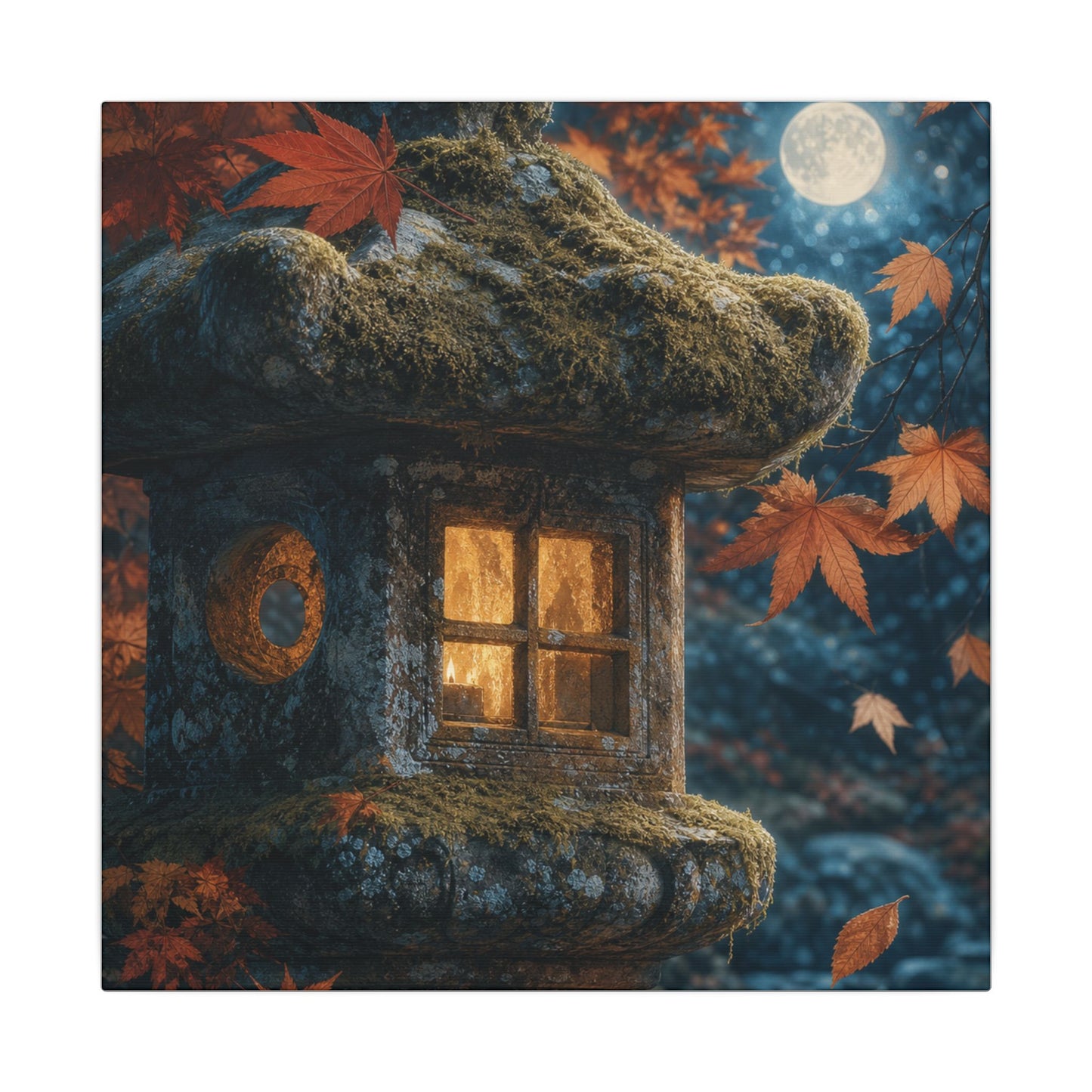 Autumn Stone Lantern Forest Whimsy Canvas Art | Earthy Decor