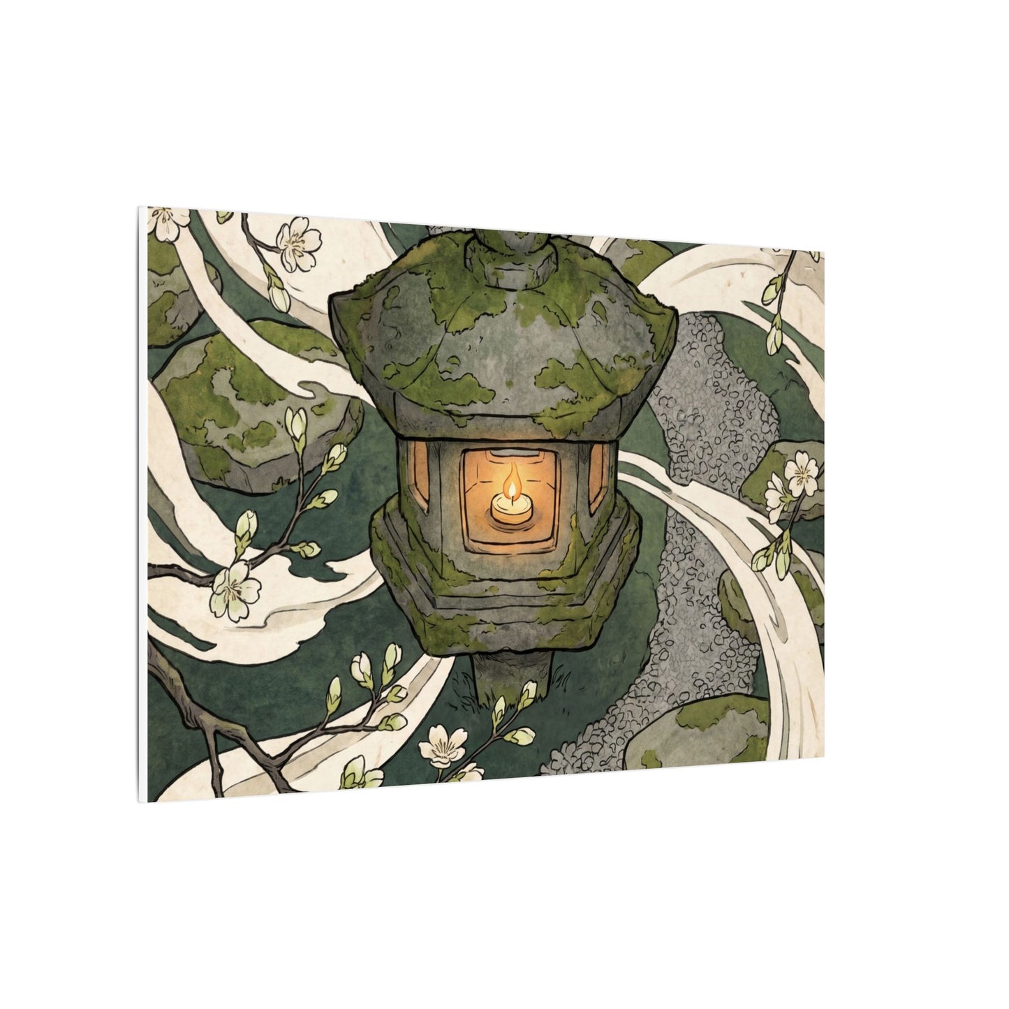 Zen Stone Lantern in Candlelight | Ukiyo E Inspired Canvas Art