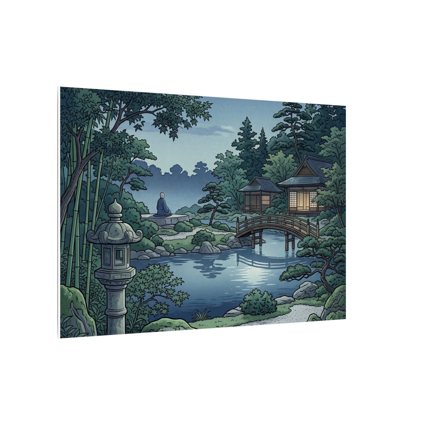 Summer Moonlit Garden Ukiyo E Inspired Canvas Art | Serene Decor