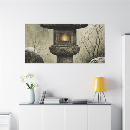 Stone Lantern Winter Canvas Art | Japandi Neutral Design