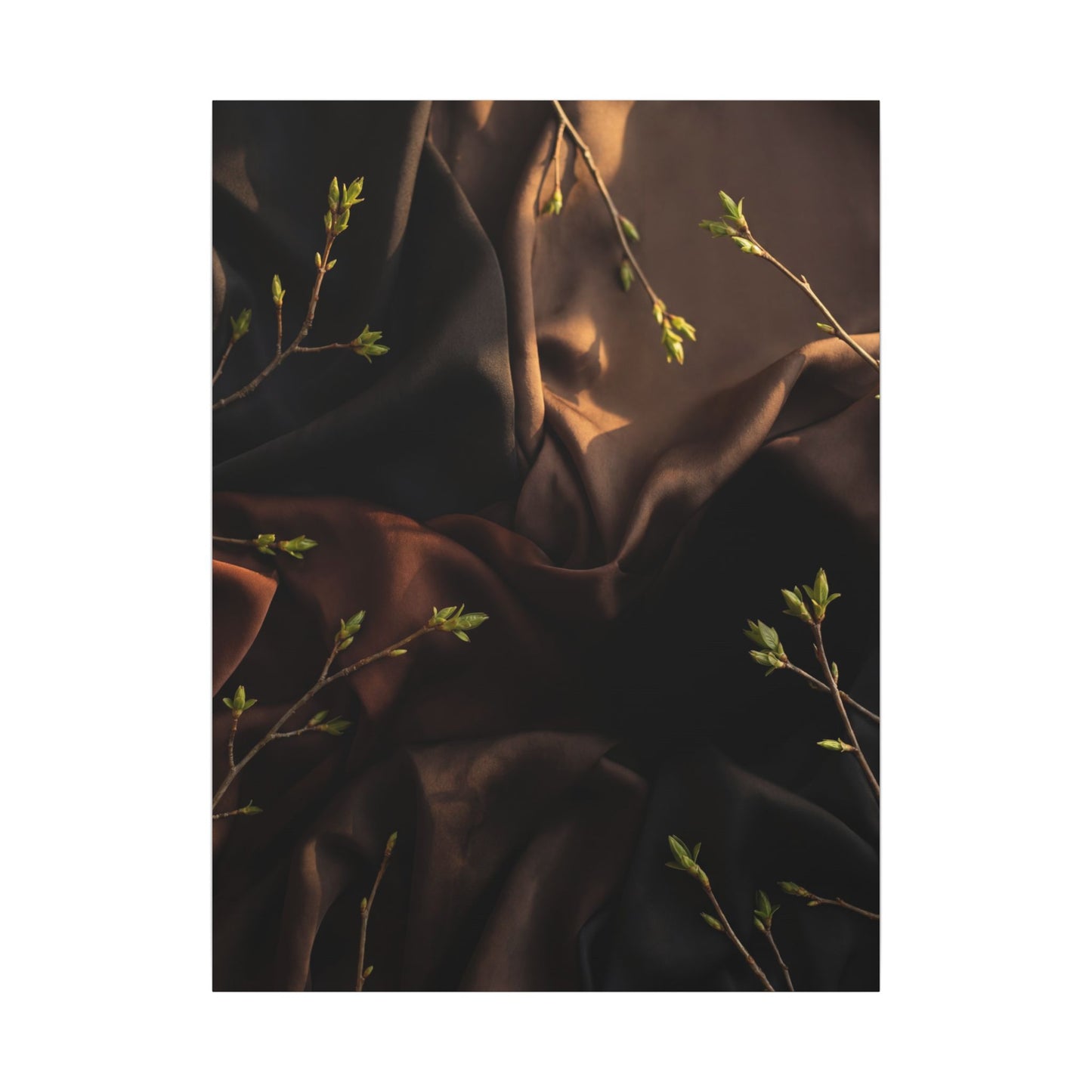 Dark Japandi Silk Drape in Golden Hour | Moody Minimal Canvas Art