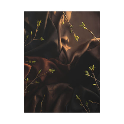 Dark Japandi Silk Drape in Golden Hour | Moody Minimal Canvas Art