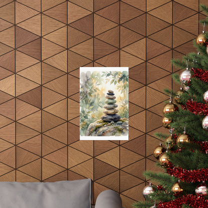 River Stones Wall Art Print | Summer Japandi Watercolor Art