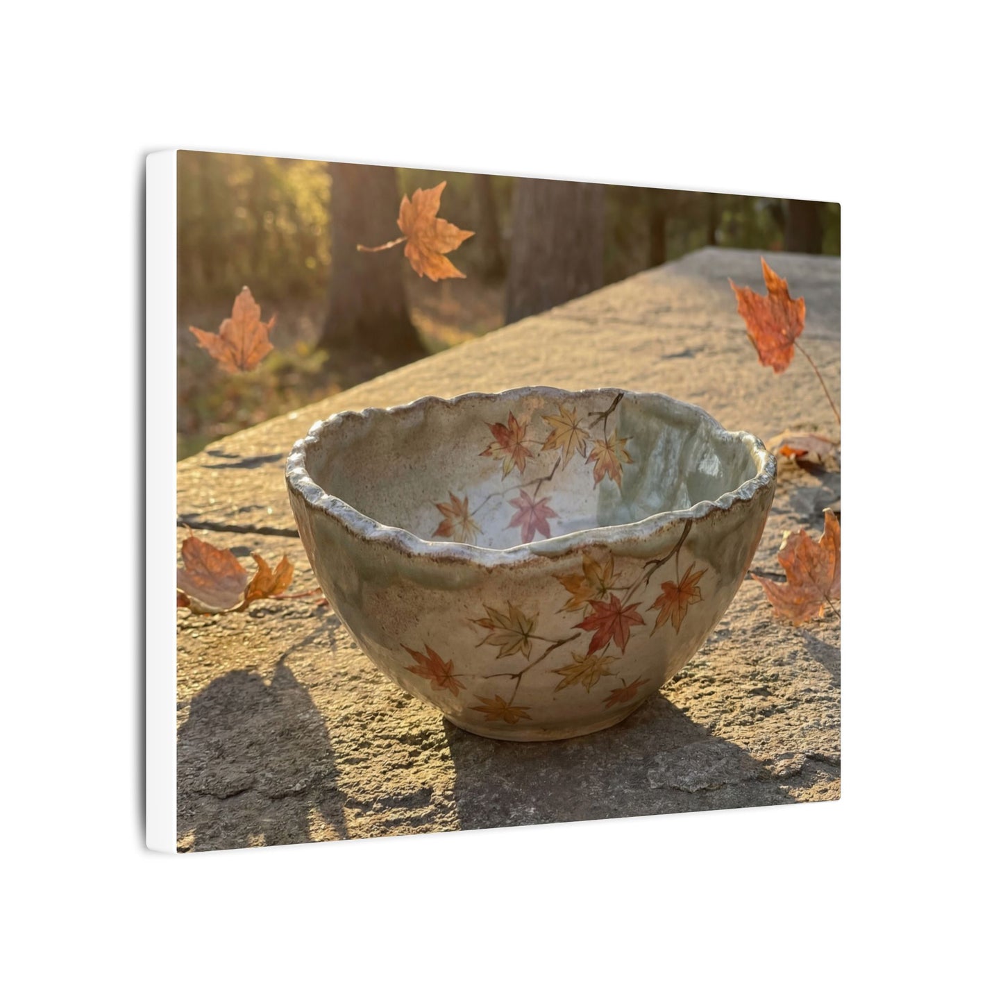 Japandi Ceramic Bowl in Golden Hour | Japanese Pattern Canvas Art