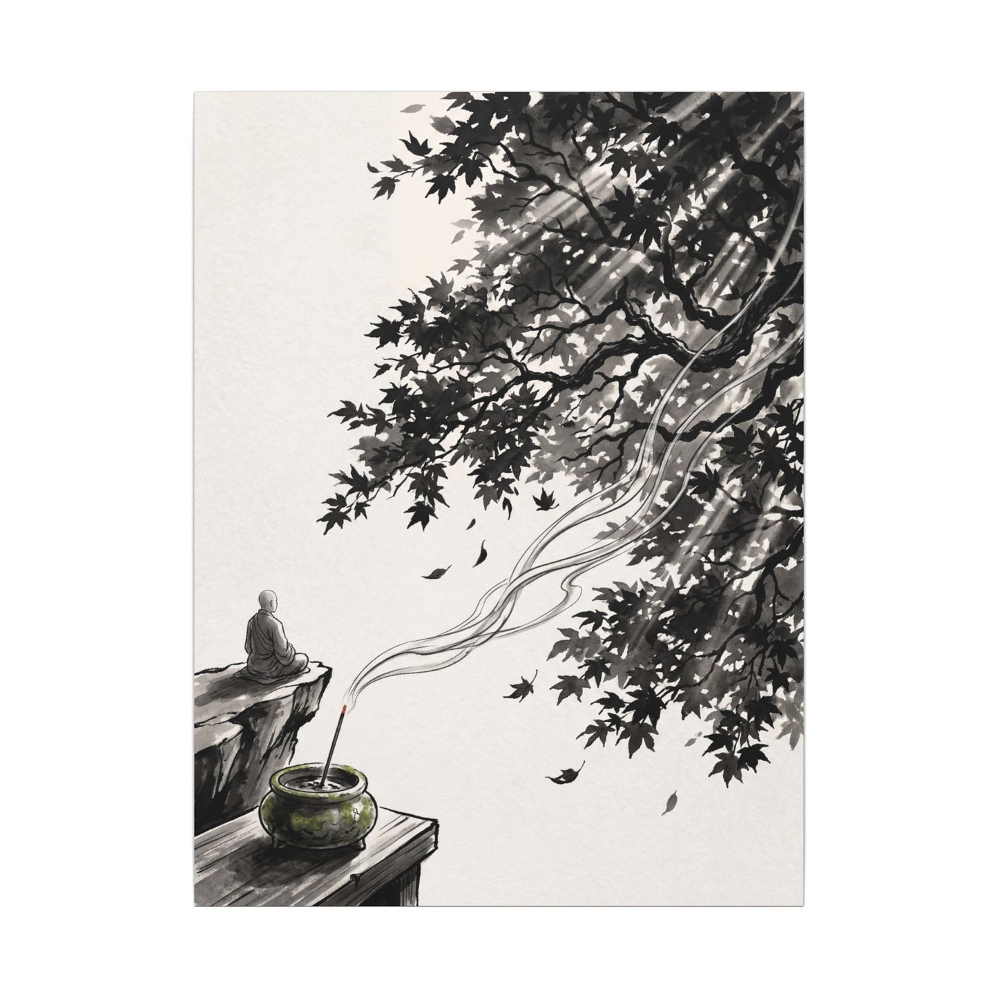 Serene Incense Smoke Canvas Art - Ukiyo E Inspired Zen