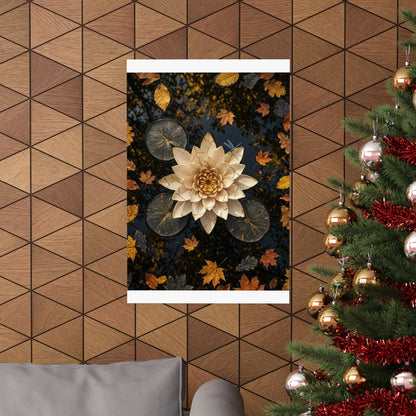 Lotus Flower Wall Art Print | Autumn Kintsugi Gold Repair Art
