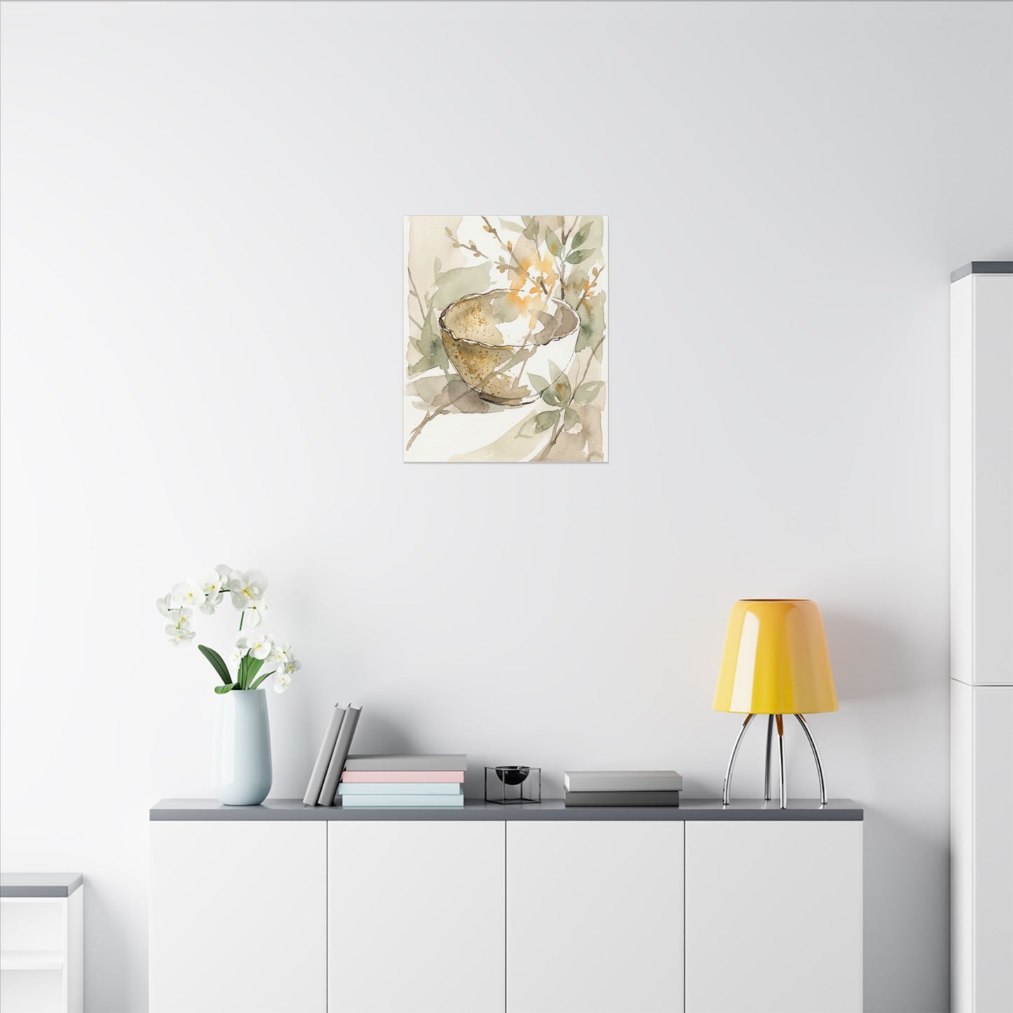 Spring Ceramic Bowl Watercolor Canvas Art | Neutral Decor