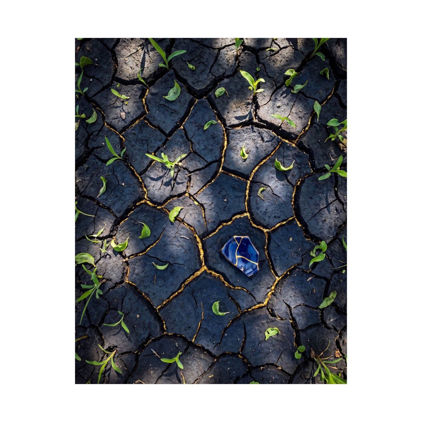 Cracked Earth Wall Art Print | Spring Dark Japandi Moody Minimal Art