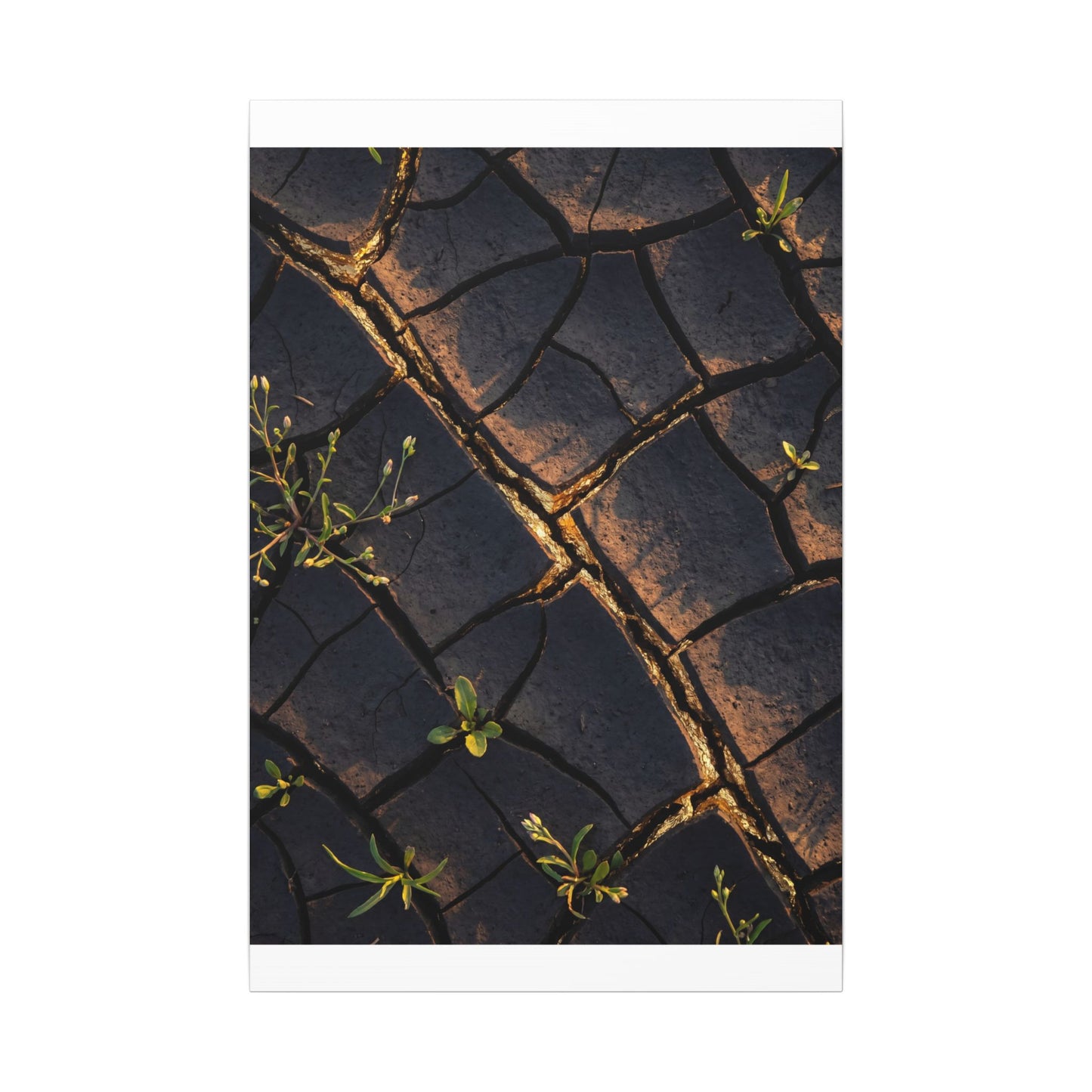 Kintsugi Cracked Earth in Golden Hour | Gold Vein Canvas Art