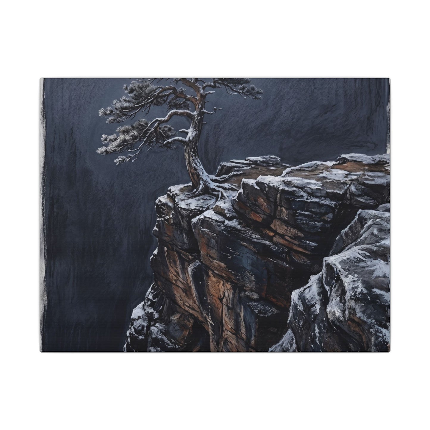 Dark Japandi Pine Tree in Dawn | Dark Texture Canvas Art