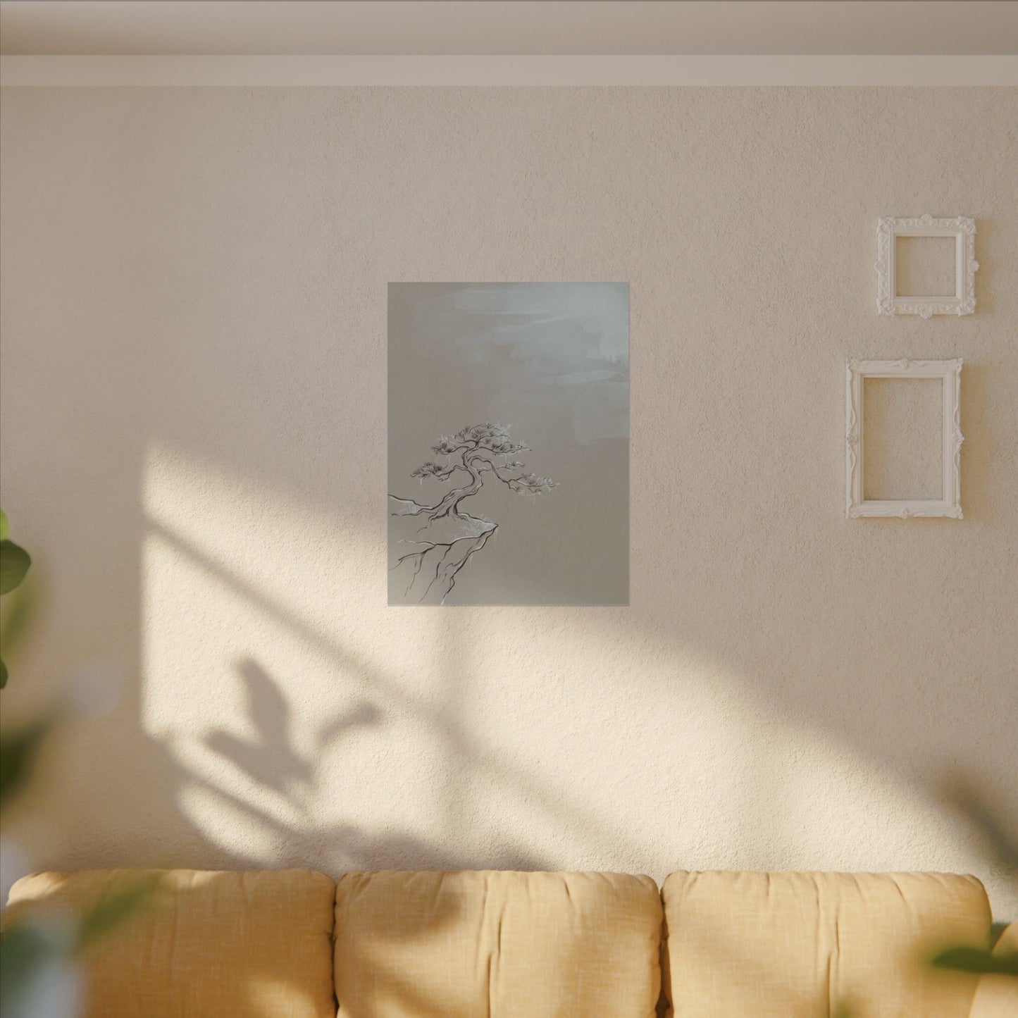 Pine Tree Minimal Line Canvas Art | Warm Japandi Art