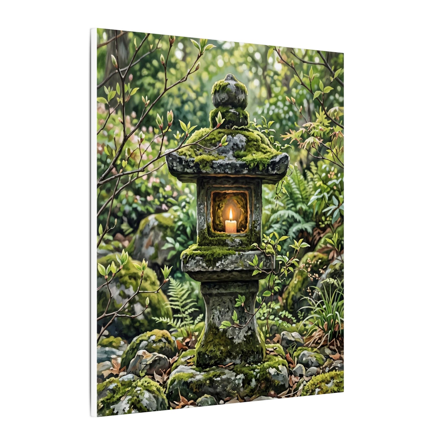 Neutral Stone Lantern Canvas Art - Japanese Pattern Japandi