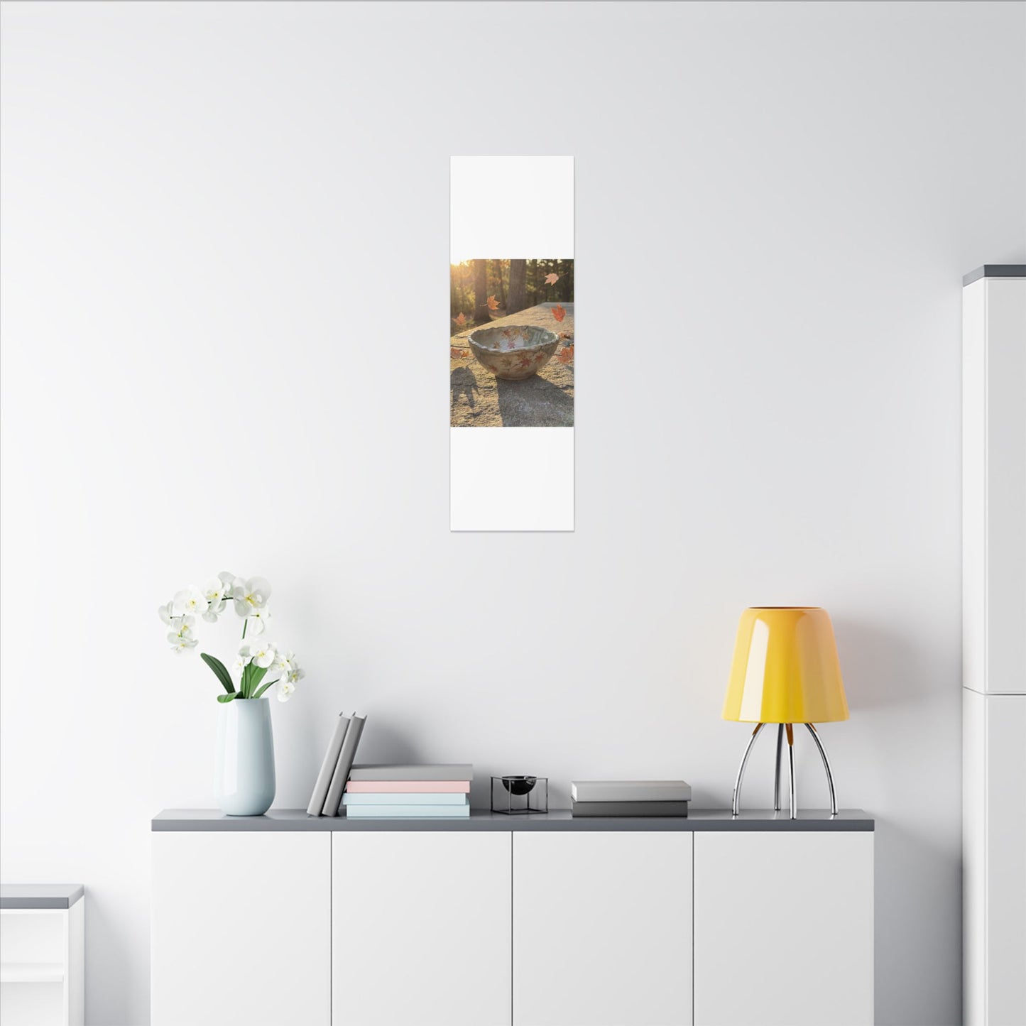 Japandi Ceramic Bowl in Golden Hour | Japanese Pattern Canvas Art