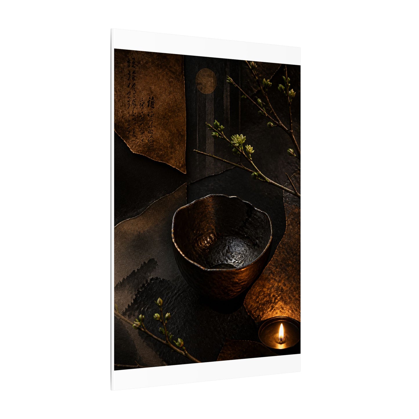 Atmospheric Ceramic Bowl Canvas Art - Shadow Zen Dark Japandi