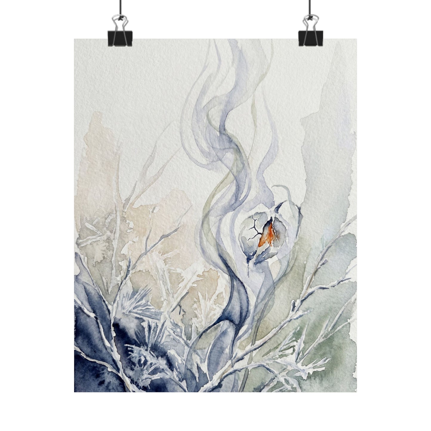 Incense Smoke Watercolor Wall Art Print | Elegant Japandi Art Art Print