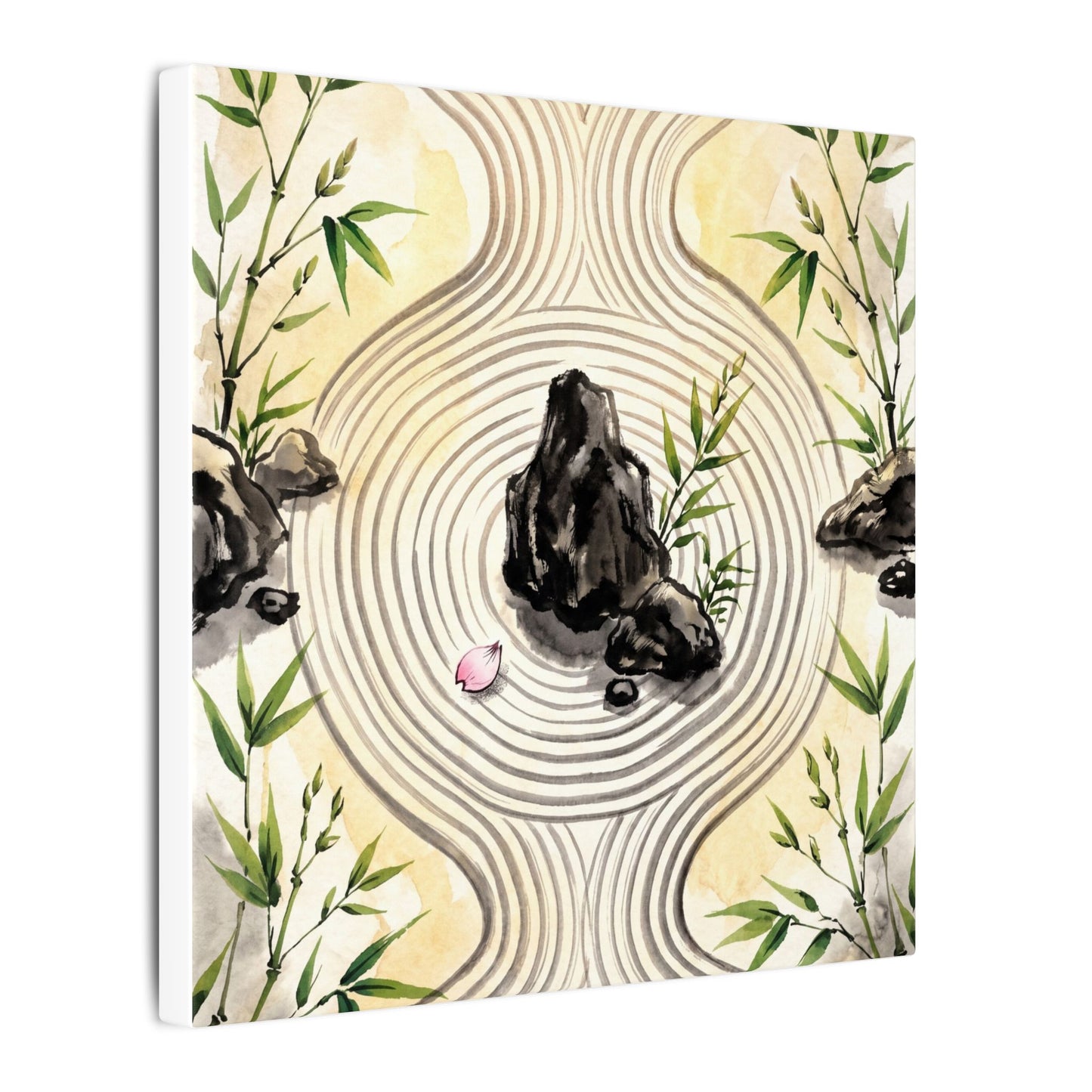 Zen Rock Garden in Golden Hour | Sumi E Canvas Art