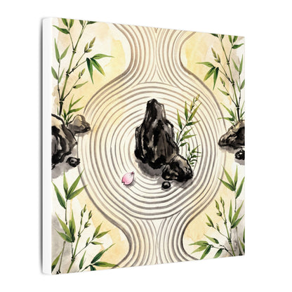 Zen Rock Garden in Golden Hour | Sumi E Canvas Art