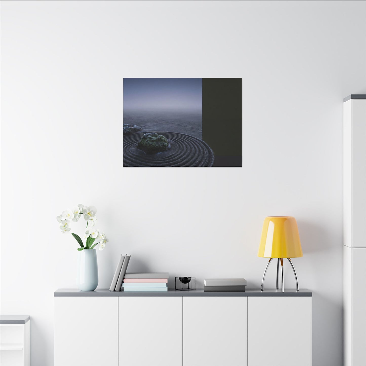 Ma Rock Garden Canvas Art - Dark Japandi Moody Minimal