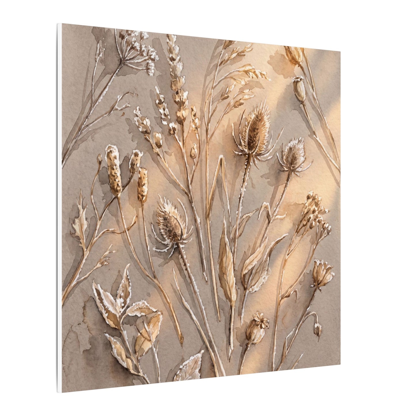 Japandi Dried Flowers in Golden Hour | Watercolor Canvas Art