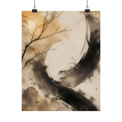 Neutral Ink Brushstroke Wall Art Print - Watercolor Japandi