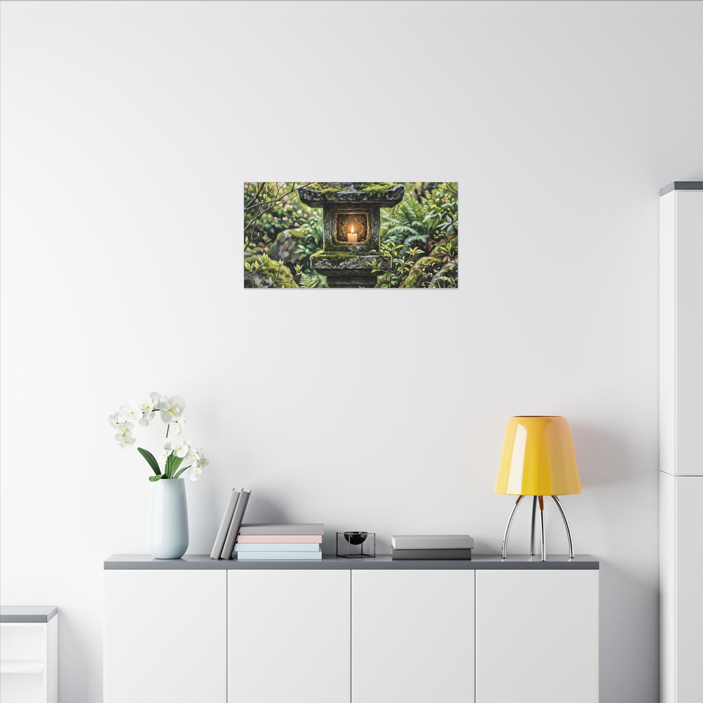 Neutral Stone Lantern Canvas Art - Japanese Pattern Japandi