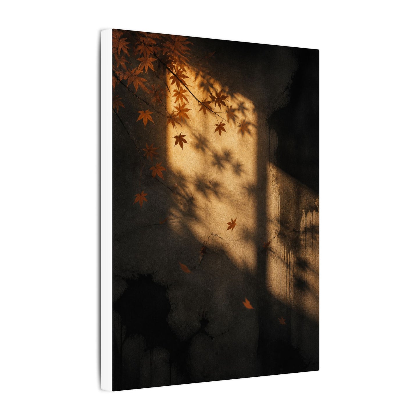 Shadow Play Canvas Art | Autumn Dark Japandi Charcoal Ink Art