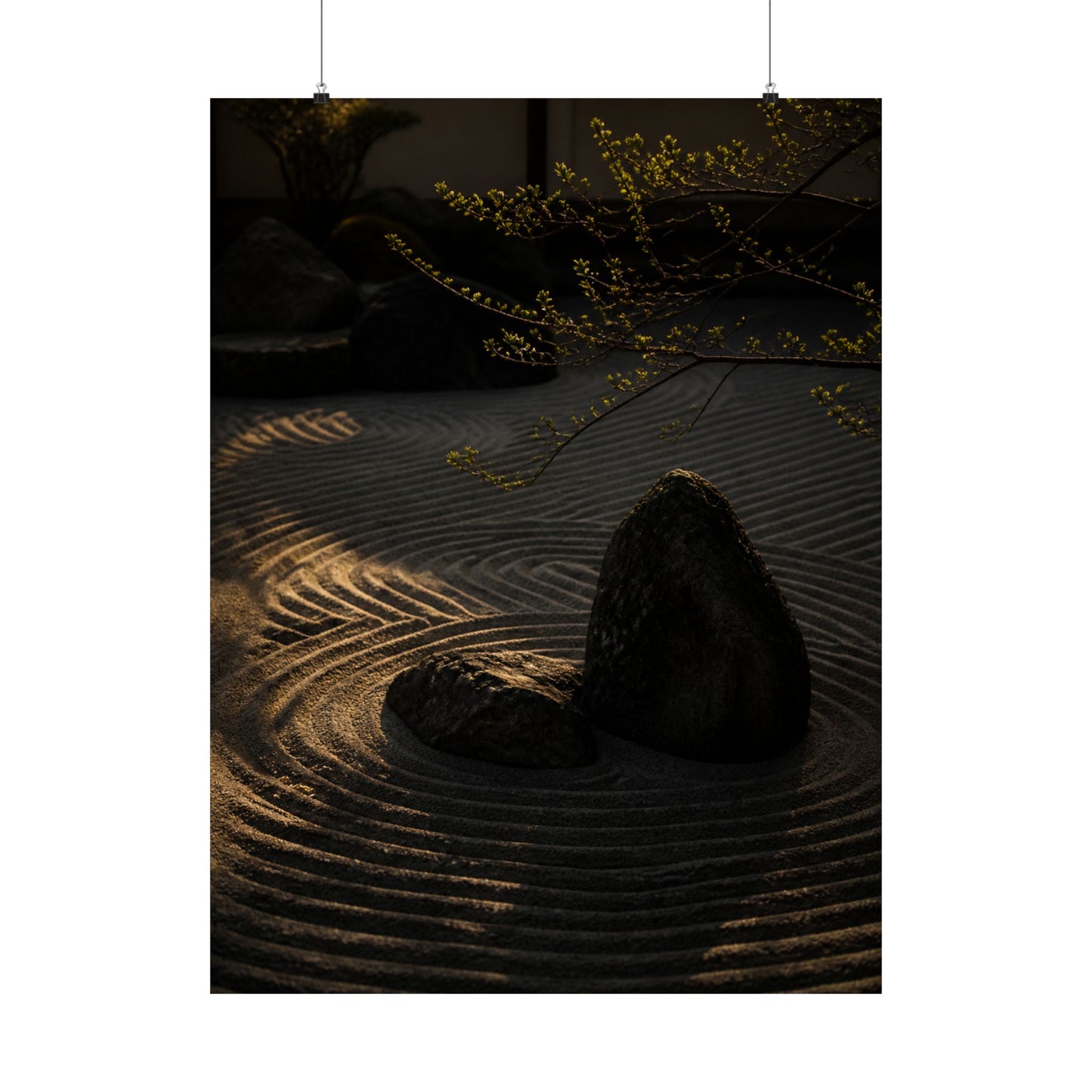 Golden Hour Rock Garden Wall Art Print - Dark Japandi Ma