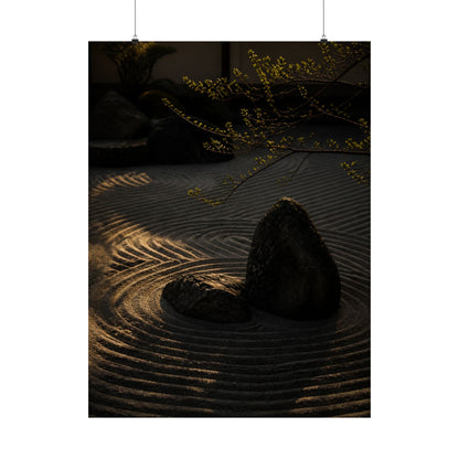Golden Hour Rock Garden Wall Art Print - Dark Japandi Ma