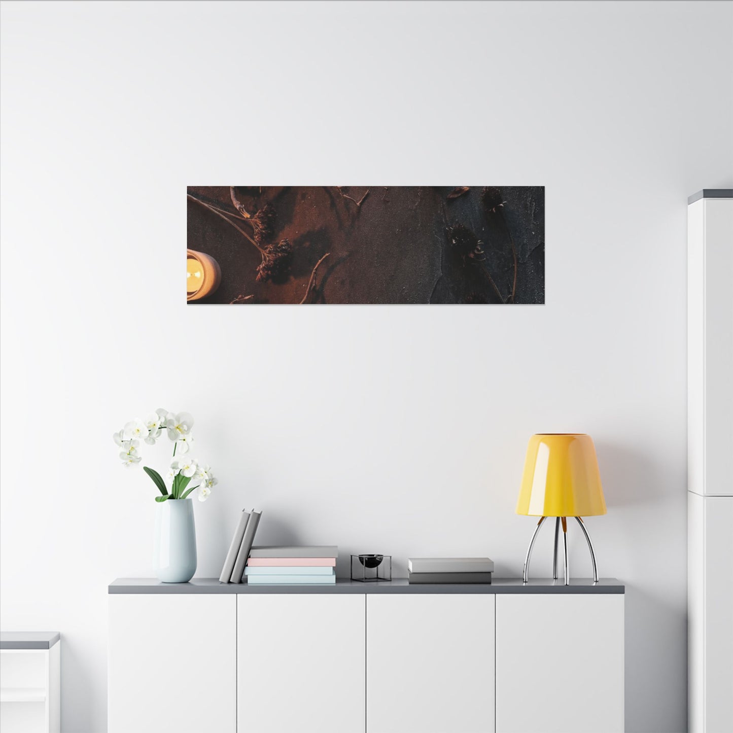 Dried Flowers Canvas Art | Winter Dark Japandi Moody Minimal Art