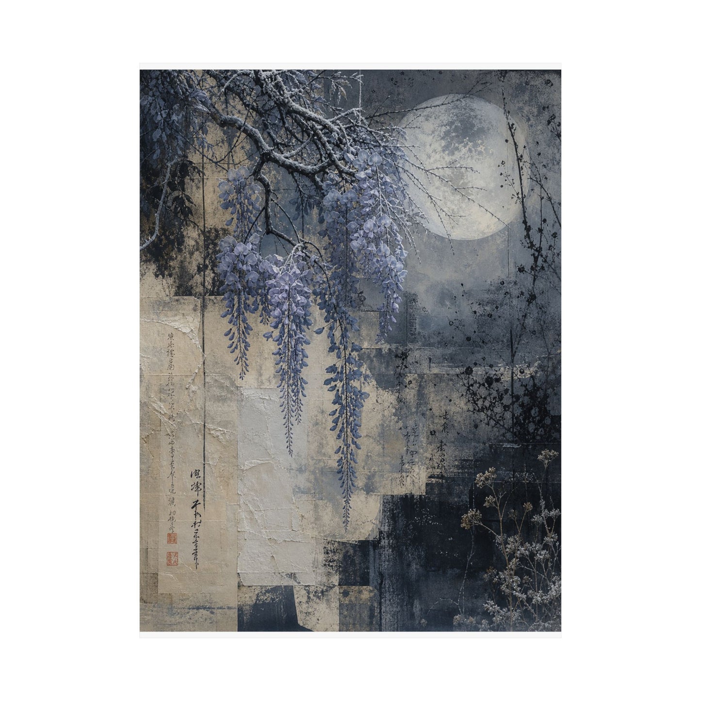 Moonlight Wisteria Wall Art Print - Japandi Seijaku