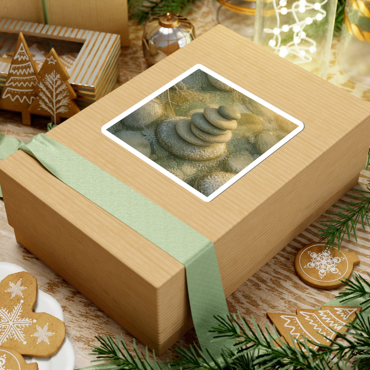 Winter River Stones Watercolor Sticker | Warm Decor
