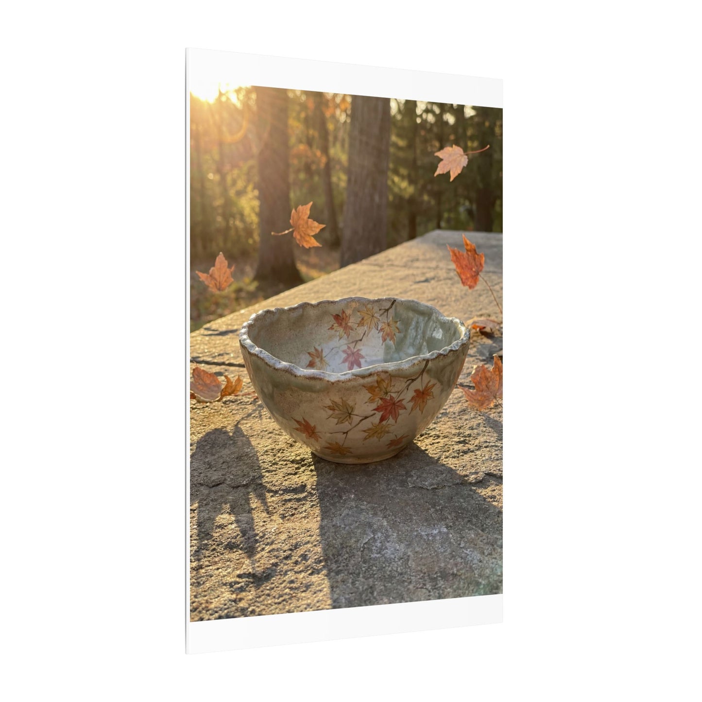 Japandi Ceramic Bowl in Golden Hour | Japanese Pattern Canvas Art