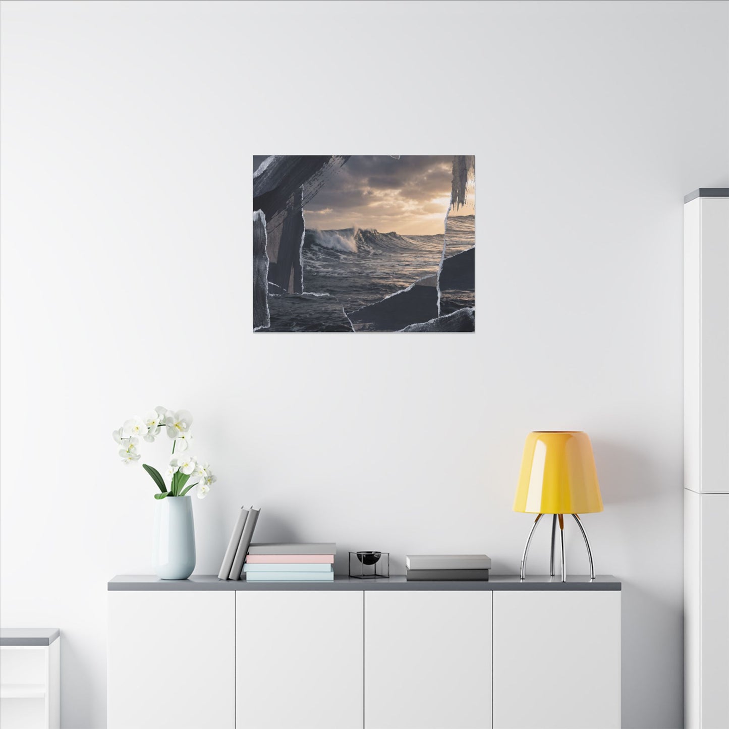 Fukinsei Ocean Wave Canvas Art - Dark Japandi Shadow Zen