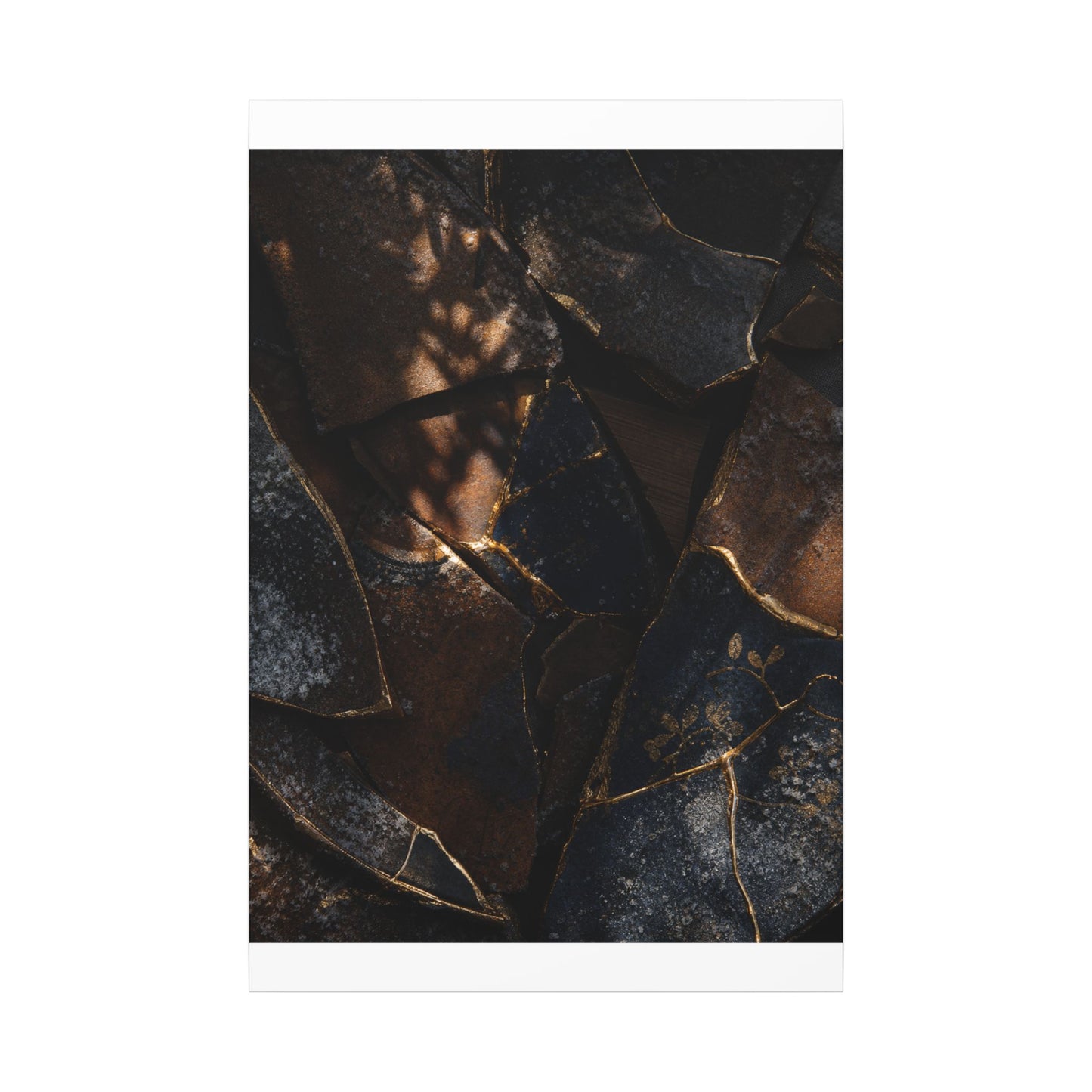 Fukinsei Broken Pottery Canvas Art - Dark Japandi Dark Texture