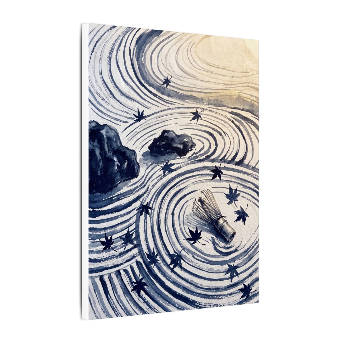 Zen Rock Garden in Golden Hour | Sumi E Canvas Art