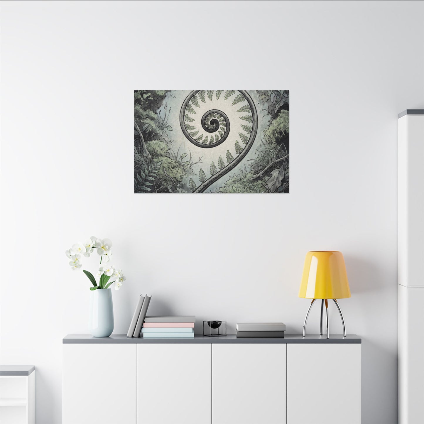 Zen Fern Unfurling in Dawn | Ukiyo E Inspired Canvas Art