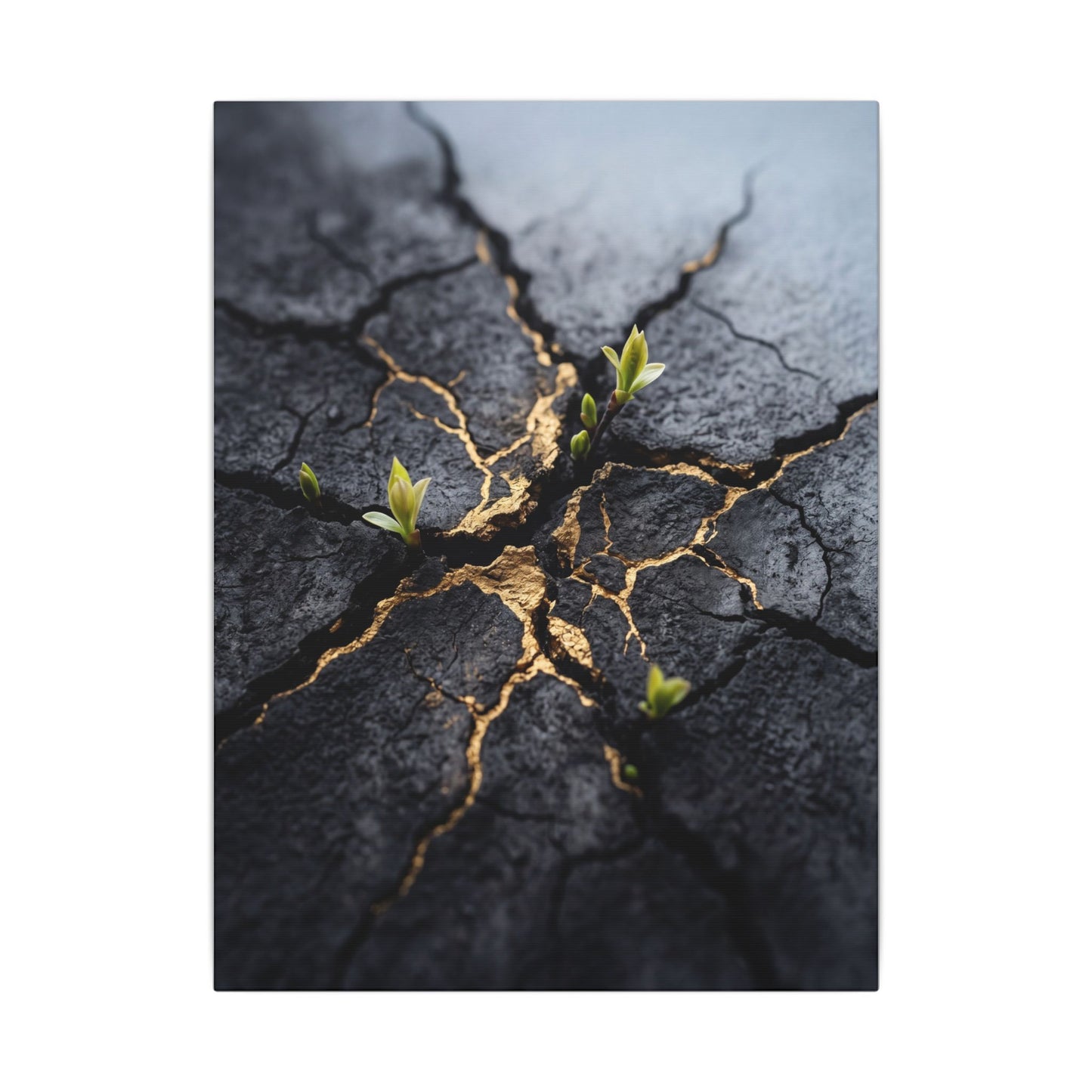 Ma Cracked Earth Canvas Art - Dark Japandi Charcoal Ink