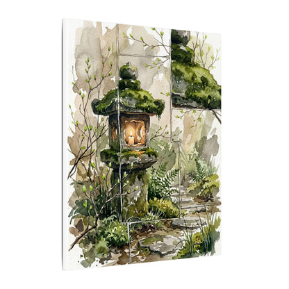Stone Lantern Watercolor Canvas Art | Elegant Japandi Art