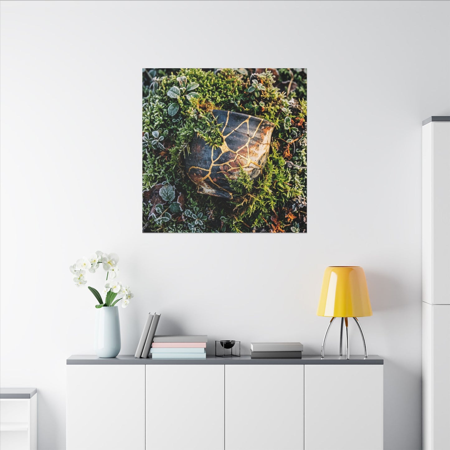 Artful Moss Close Up Canvas Art - Gold Repair Kintsugi